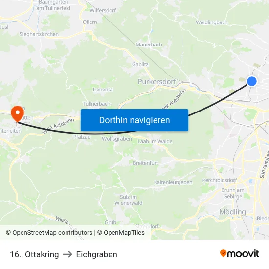 16., Ottakring to Eichgraben map