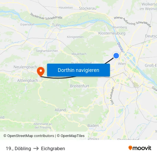 19., Döbling to Eichgraben map