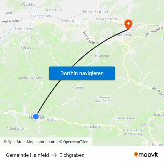 Gemeinde Hainfeld to Eichgraben map