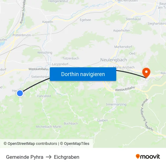 Gemeinde Pyhra to Eichgraben map