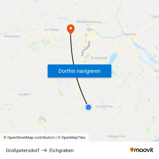 Großpetersdorf to Eichgraben map