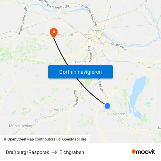 Draßburg/Rasporak to Eichgraben map