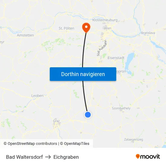 Bad Waltersdorf to Eichgraben map