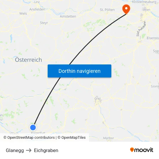 Glanegg to Eichgraben map