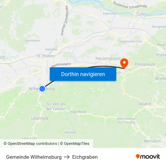 Gemeinde Wilhelmsburg to Eichgraben map