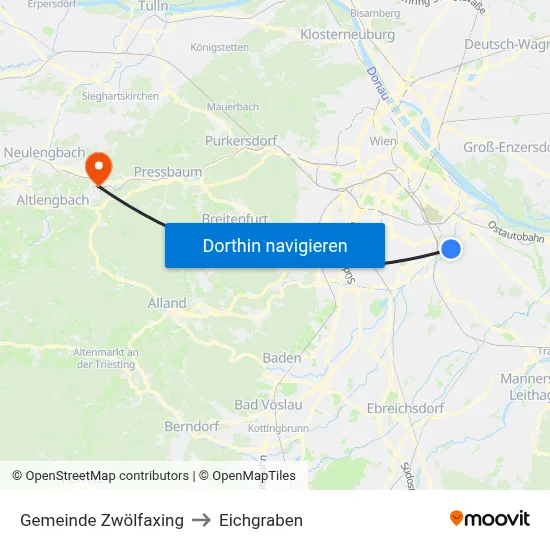 Gemeinde Zwölfaxing to Eichgraben map