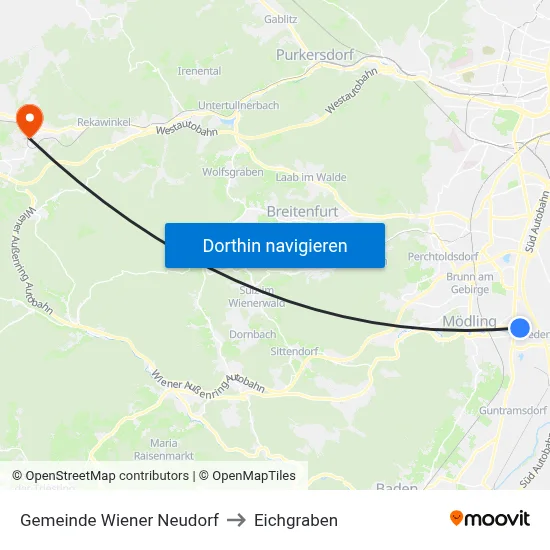 Gemeinde Wiener Neudorf to Eichgraben map