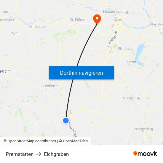 Premstätten to Eichgraben map