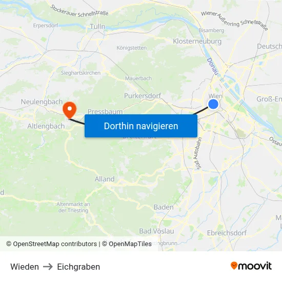 Wieden to Eichgraben map