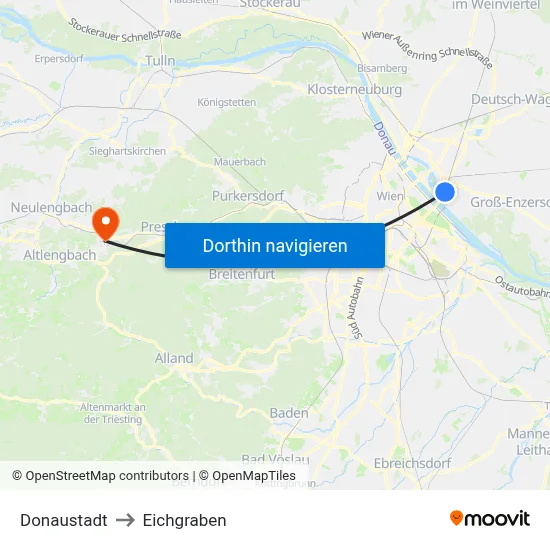 Donaustadt to Eichgraben map