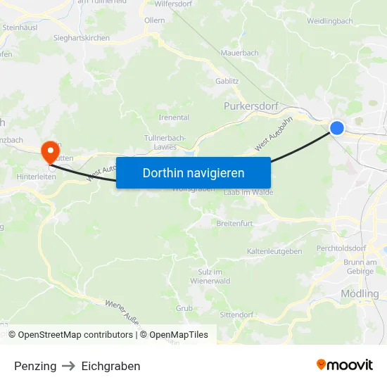 Penzing to Eichgraben map