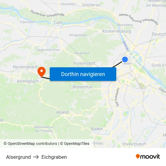 Alsergrund to Eichgraben map