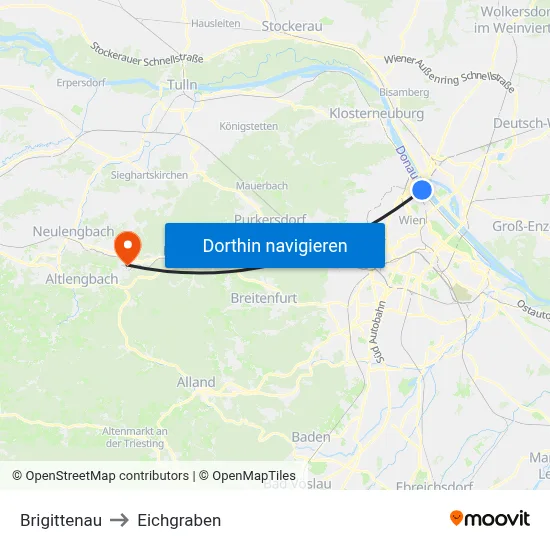 Brigittenau to Eichgraben map