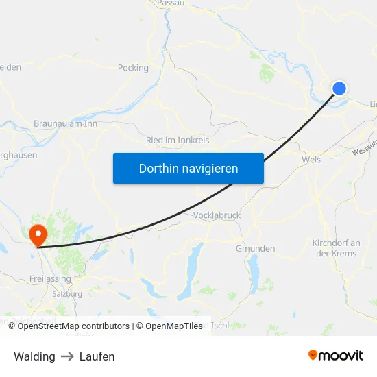 Walding to Laufen map