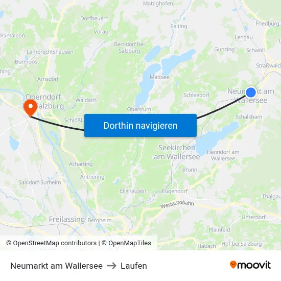 Neumarkt am Wallersee to Laufen map