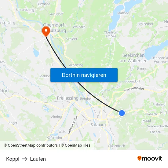 Koppl to Laufen map