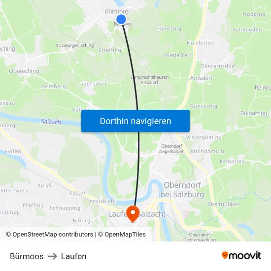 Bürmoos to Laufen map