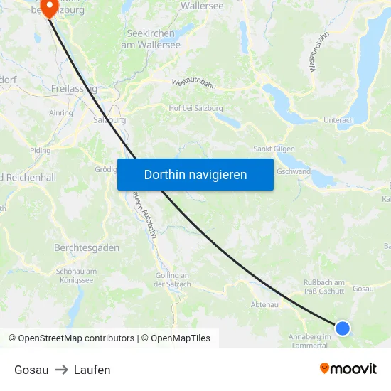 Gosau to Laufen map