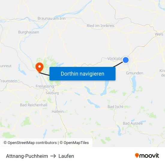 Attnang-Puchheim to Laufen map