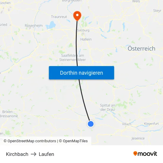 Kirchbach to Laufen map