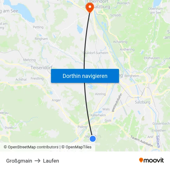 Großgmain to Laufen map