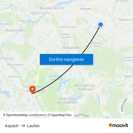 Aspach to Laufen map