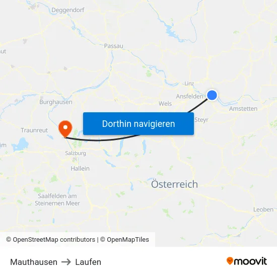 Mauthausen to Laufen map