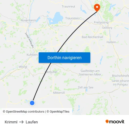 Krimml to Laufen map