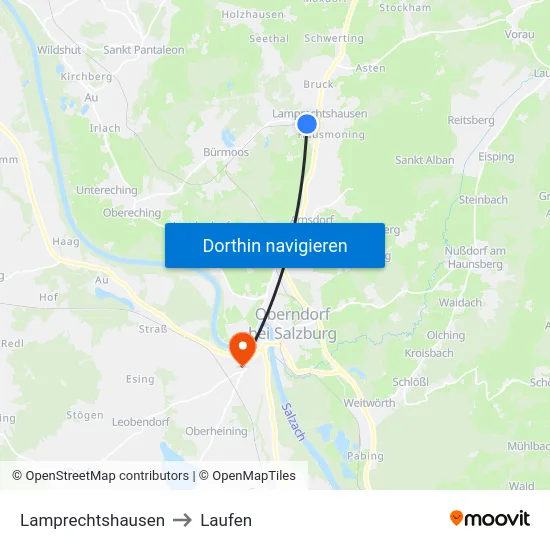 Lamprechtshausen to Laufen map