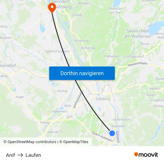 Anif to Laufen map