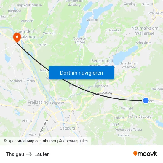 Thalgau to Laufen map