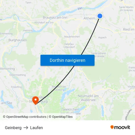 Geinberg to Laufen map