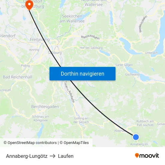 Annaberg-Lungötz to Laufen map