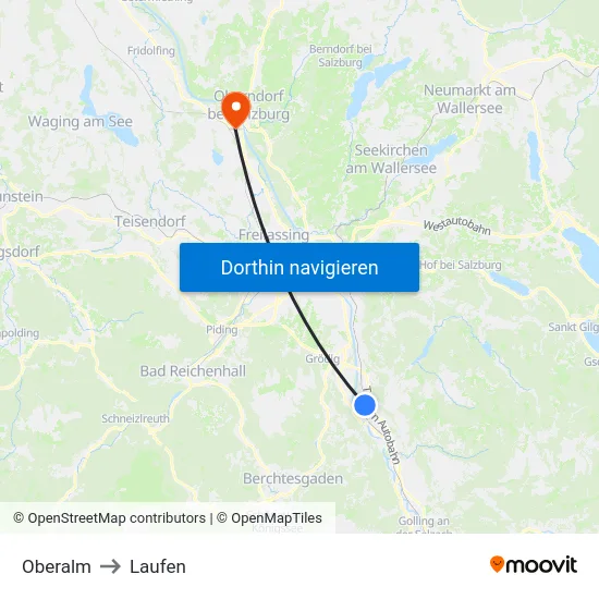 Oberalm to Laufen map