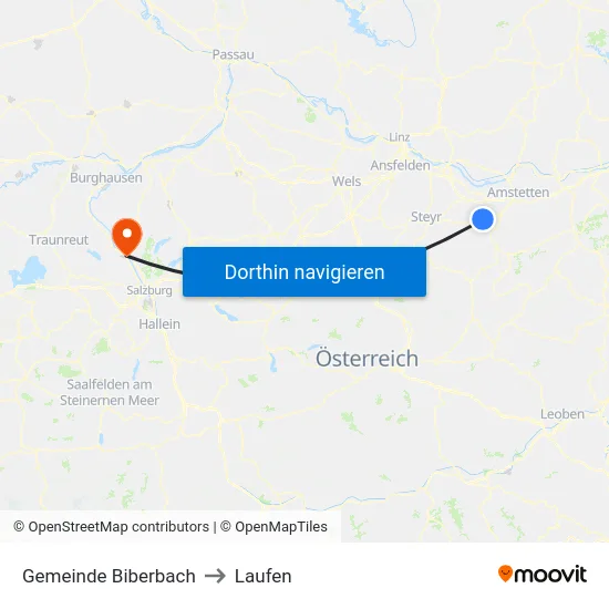 Gemeinde Biberbach to Laufen map