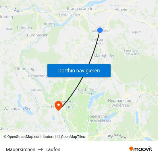 Mauerkirchen to Laufen map