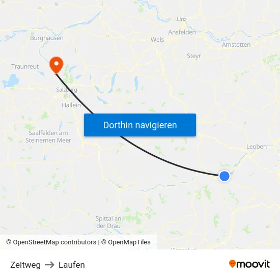Zeltweg to Laufen map