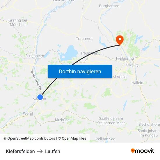 Kiefersfelden to Laufen map