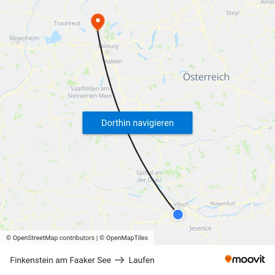 Finkenstein am Faaker See to Laufen map