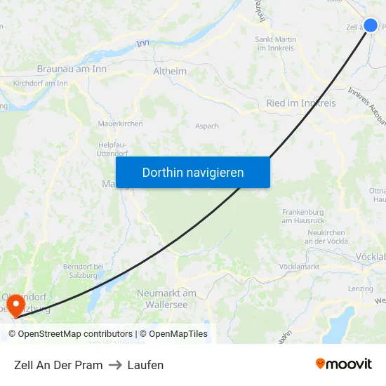 Zell An Der Pram to Laufen map