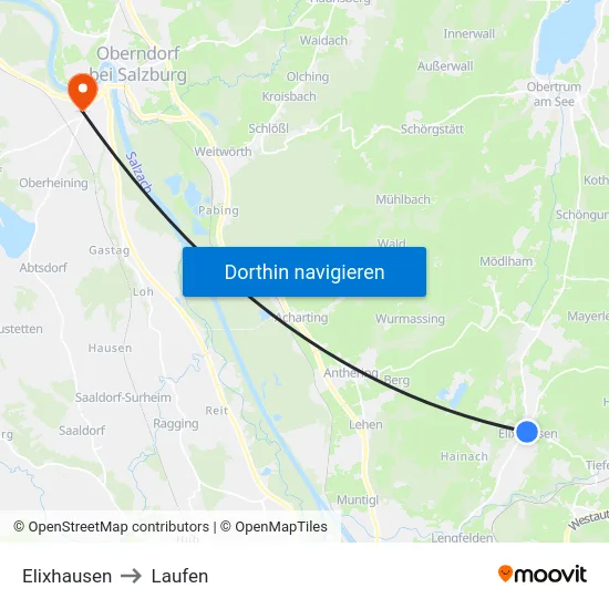 Elixhausen to Laufen map