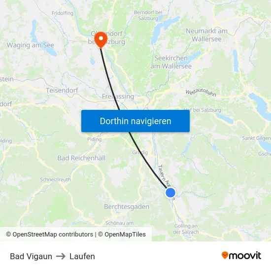 Bad Vigaun to Laufen map