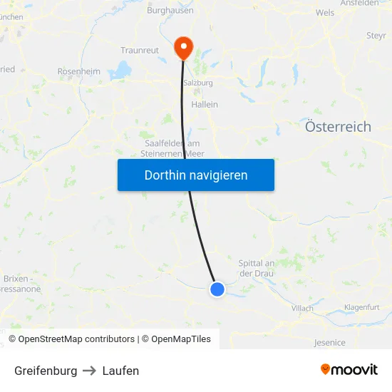 Greifenburg to Laufen map