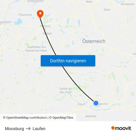 Moosburg to Laufen map