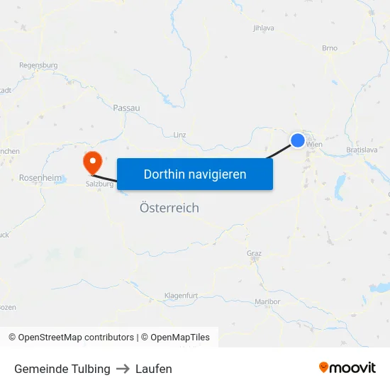 Gemeinde Tulbing to Laufen map