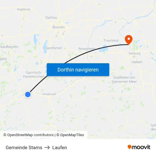 Gemeinde Stams to Laufen map