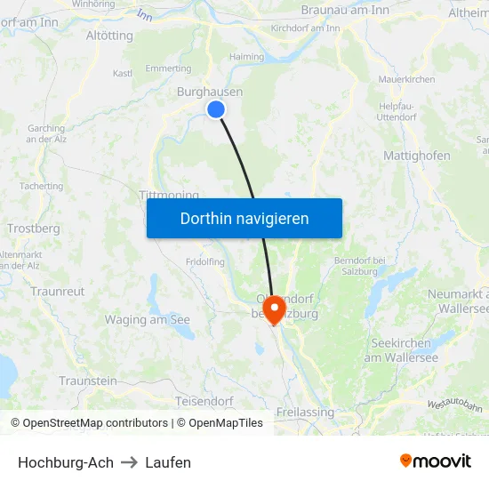 Hochburg-Ach to Laufen map