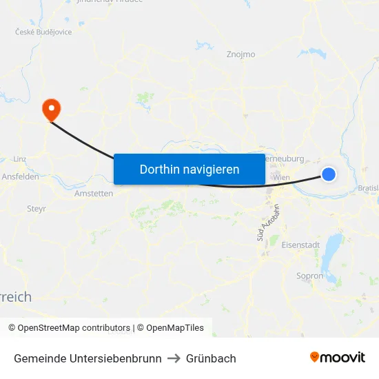 Gemeinde Untersiebenbrunn to Grünbach map