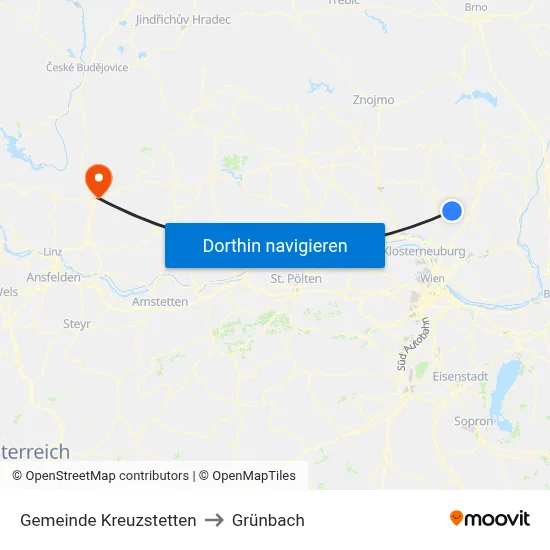 Gemeinde Kreuzstetten to Grünbach map
