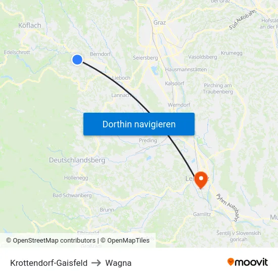 Krottendorf-Gaisfeld to Wagna map